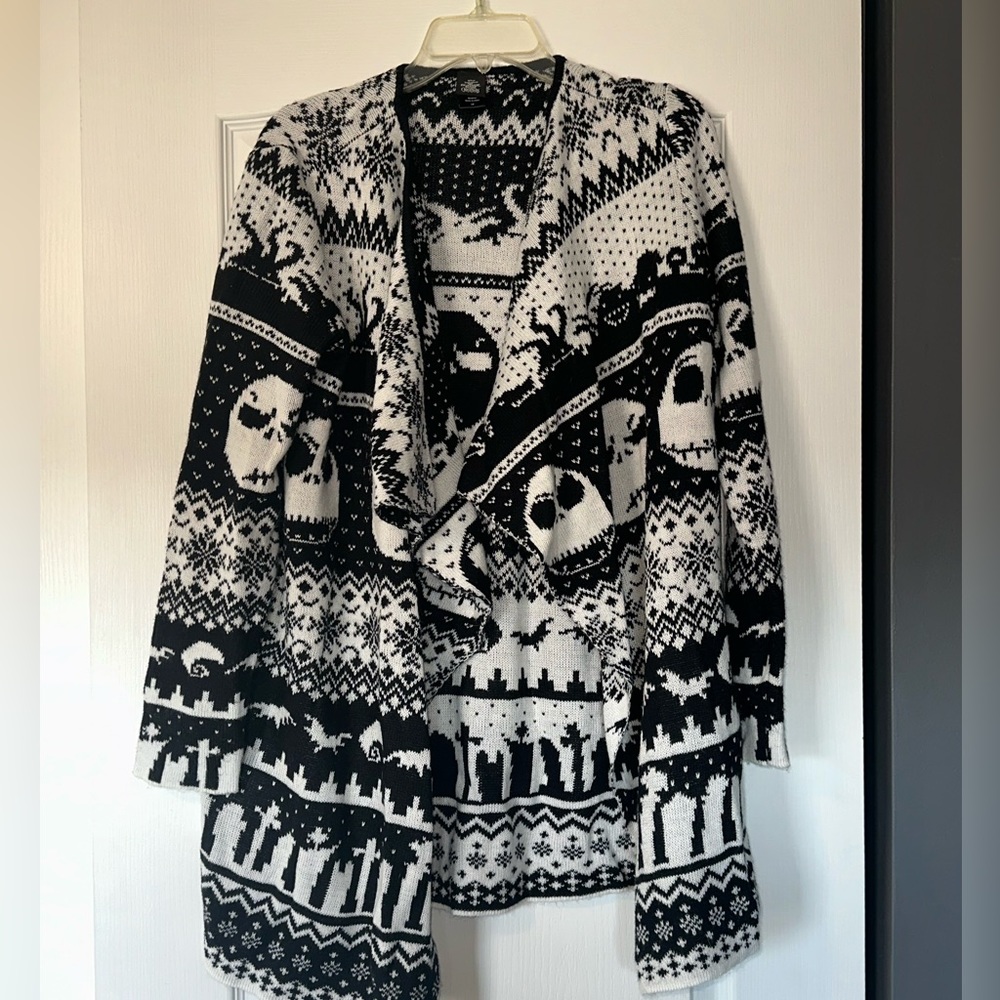 Disney Nightmare Before Christmas Black And White Knit Sweater Cardigan Size L